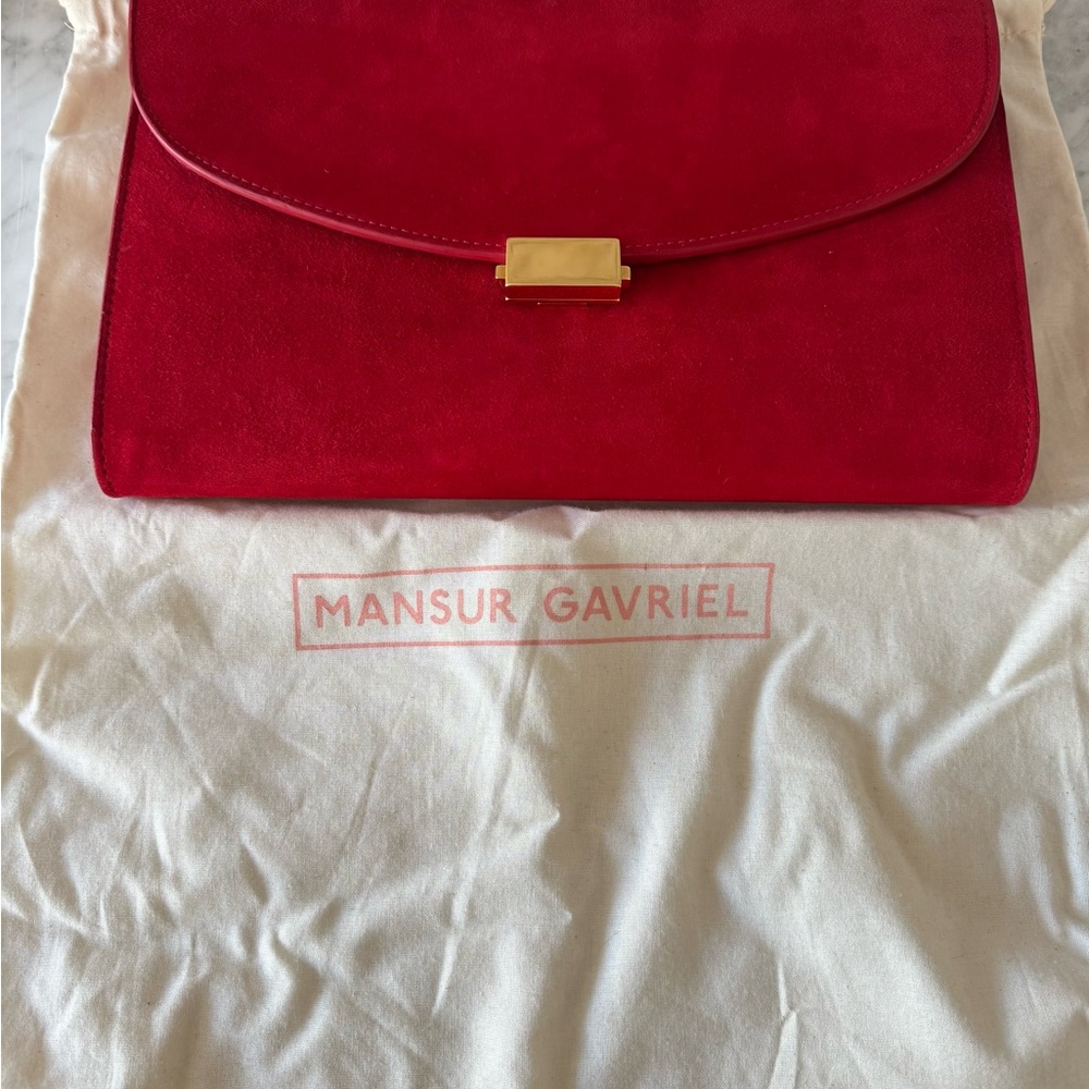 Mansur Gavriel Red Suede Clutch Portfolio with Gold Accent